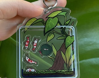 Nano tank shaker crevettes rouge cristal - breloque crevettes mignonnes - cadeau porte-clés aquarium Caridina Cantonensis