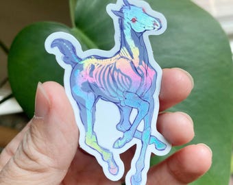Sticker fantôme holographique squelette de cheval – Sticker vinyle effrayant