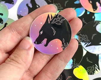 Sticker holographique lune loup-garou - Sticker imperméable cool