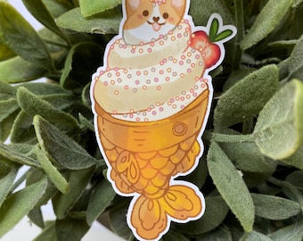 Sticker crème glacée Corgi Taiyaki - Sticker mignon découpé pour ordinateur portable