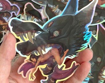 Sticker holographique surréaliste pour berceau de loup