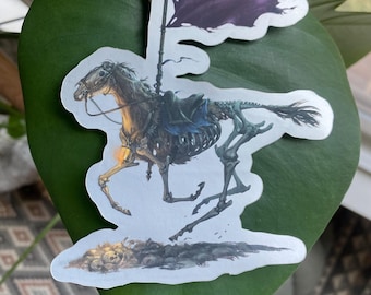Sticker cheval de guerre médiéval mort-vivant - Sticker imperméable effrayant pour bouteilles d'eau - Sticker pour ordinateur portable