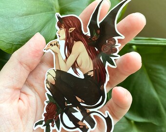 Sticker brillant fille tieffelin rouge - Stickers découpés sympas pour ordinateur portable