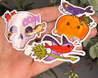 Pack d'autocollants en vinyle Cerise et crevettes d'Halloween - 3 autocollants mignons pour aquarium Neocaridina Davidi - Spooky Kuhli Loach - Ensemble d'autocollants sur le thème d'Halloween