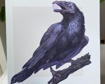 Impression d'art Corbeau mythique - impression d'art 8 x 8 - Art d'Halloween - Dark Fantasy - Art animalier oiseau noir