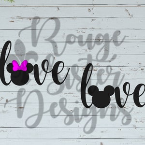 LOVE Mouse Ears with Optional Bow SVG PNG Jpeg Digital Cutting File for Silhouette