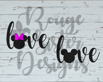 LOVE Mouse Ears with Optional Bow SVG PNG Jpeg Digital Cutting File for Silhouette