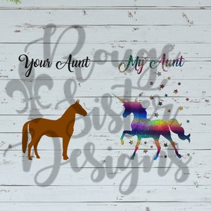 Ihre Tante, meine Tante - Pferd und Einhorn SVG PNG JPEG-Designs für Silhouette