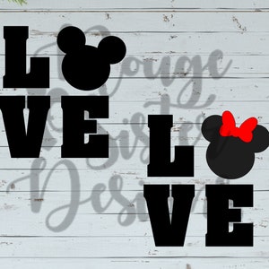 LOVE Mouse Ears with Optional Bow SVG PNGJPEG Digital Cutting File for Silhouette