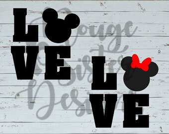 LOVE Mouse Ears with Optional Bow SVG PNGJPEG Digital Cutting File for Silhouette