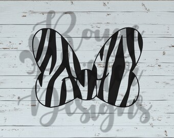 Zebra Print Minnie Mouse Bow SVG PNG JPEG Digital Files for Silhouette