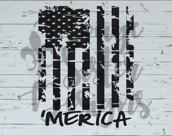 Distressed American Flag 'MERICA SVG PNG Jpeg File for Silhouette