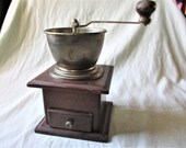 Coffee Grinder Vintage Tabletop Style Coffee Bean Grinder Pre 2003 Wood Base Crank Handle Kitchen Decor Overall Excellent Condition