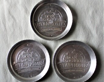 Advertising Coasters/three/stanhome/a Stanley Home  Product/stackable/aluminum/1950s/graphics Stamped/great Condition/drink and  Barware 
