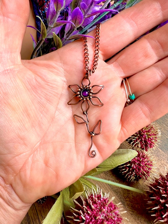 アクセサリー OX JEWELRY GLASS CORD and NECKLACE Wire Flower Necklace, Vine Flower Necklace, Flower Necklace