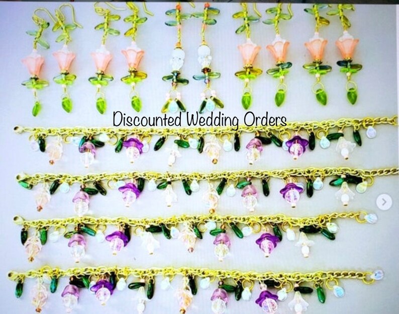 Flower Vine Earrings, Green Branch Earrings, Green Leaf and Flower Earrings, Branch Wedding Earrings, Long Vine Earrings, Woodland Earrings image 9