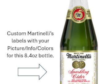 Mini Cider/Wine Photo Bottle Labels - Custom Designed Apple Cider Labels for Wedding, Engagement, Anniversary, Birthday, Martinellis 8.4oz.