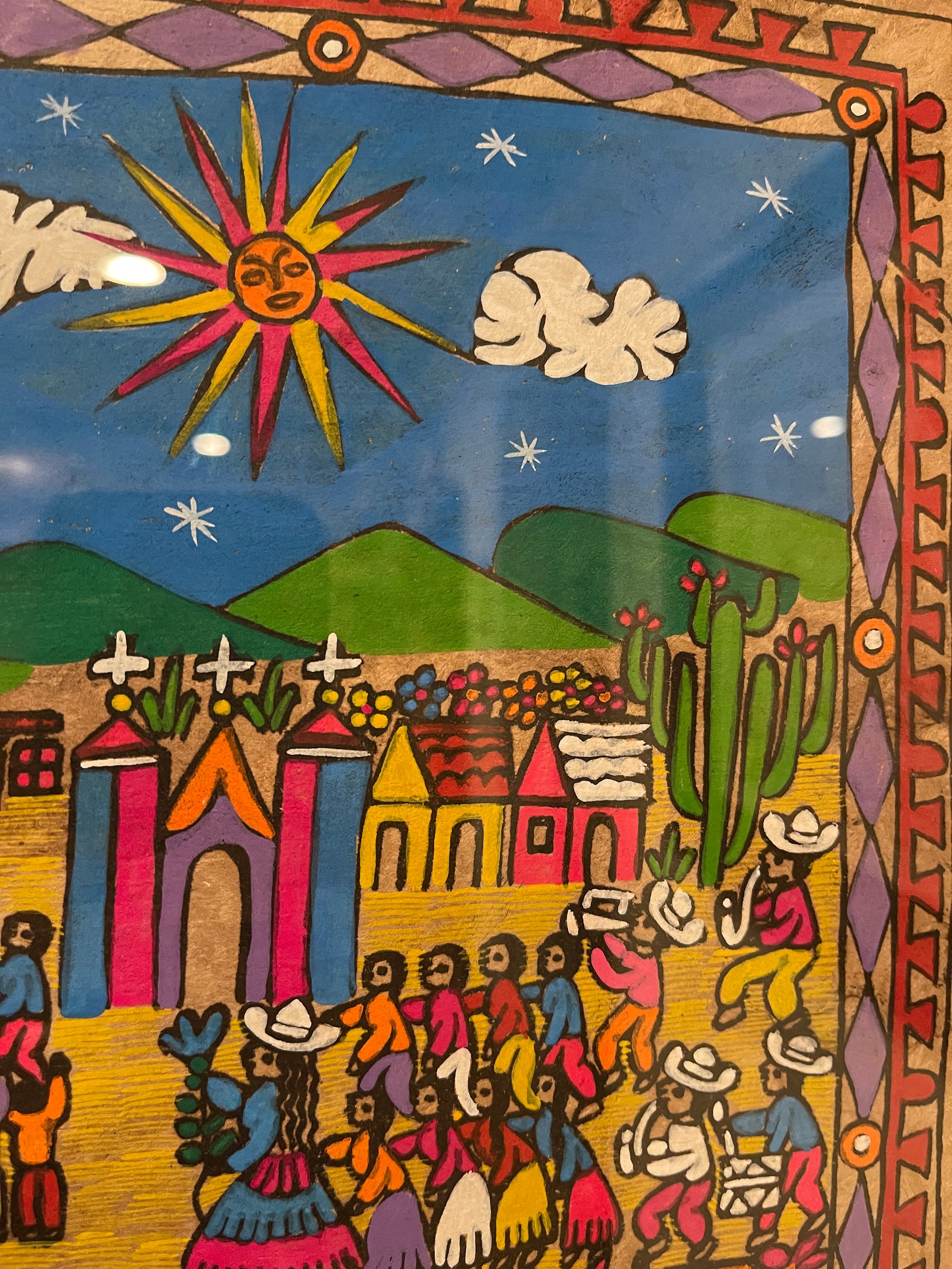 La Fiesta, Mexican Folklore Azteca Hand Painted Art in 