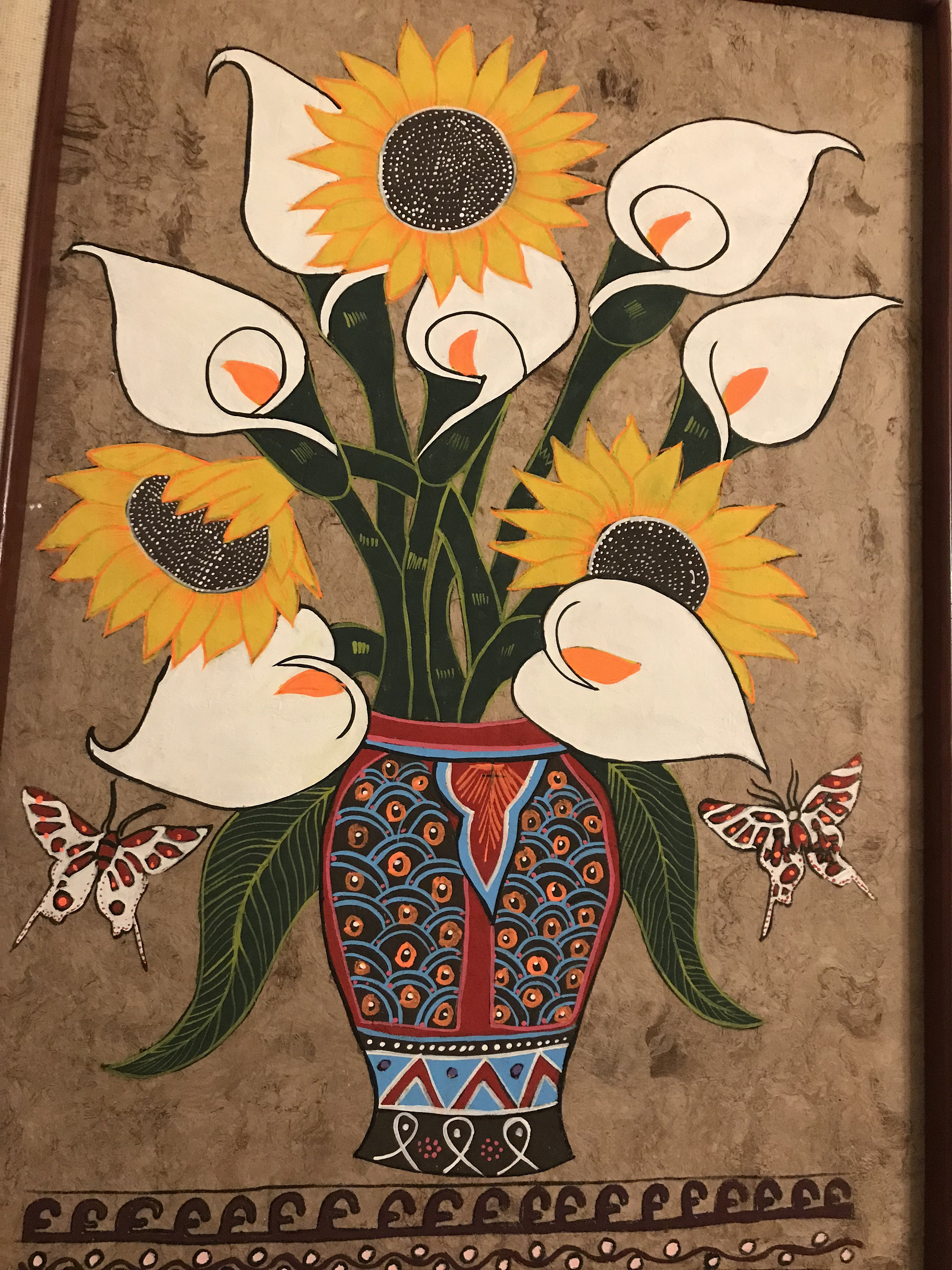 Large Wall Art. Alcatraz (lilies) and Sunflowers in a Vase With