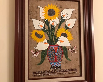 Large Wall Art. Alcatraz (lilies) and Sunflowers in a Vase With