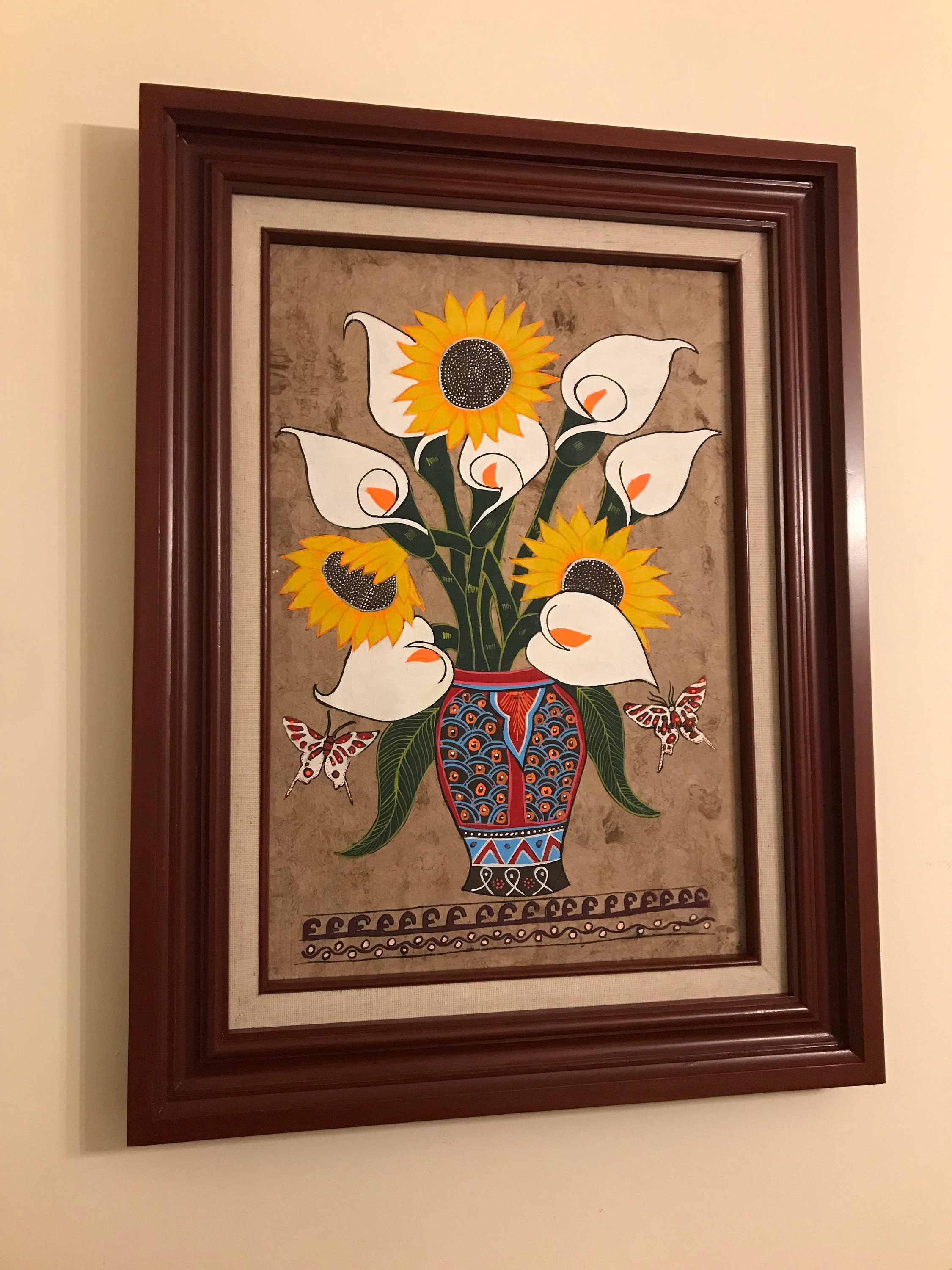 Large Wall Art. Alcatraz (lilies) and Sunflowers in a Vase With