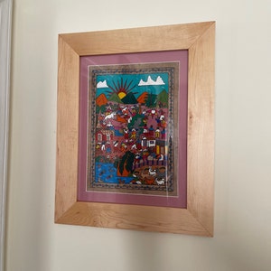 Sunday party, Mexican hand painted art in &quot;amate&quot; (bark paper) w/ maple frame