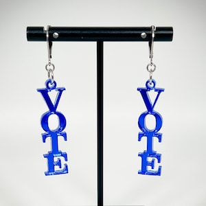 VOTE Earrings - BLUE - Laser-Cut Mirrored Acrylic (Long)