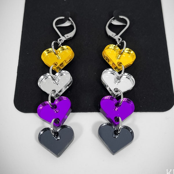 Nonbinary Pride! Heart Earrings