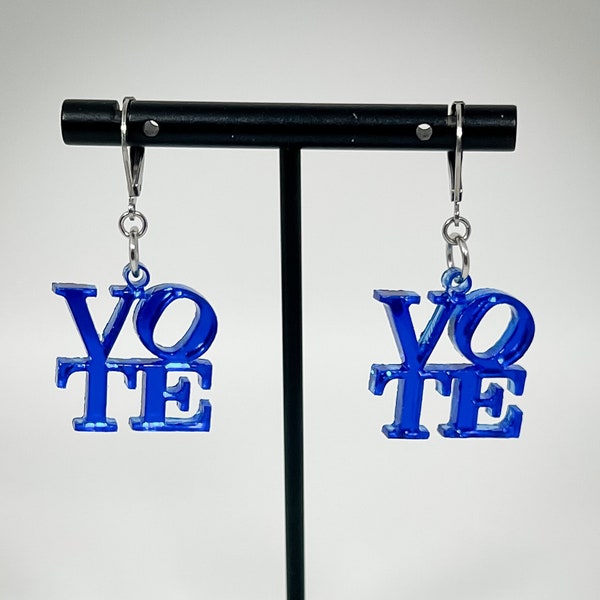 VOTE Earrings - BLUE - Laser-Cut Mirrored Acrylic