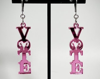 VOTE Earrings - PINK Reproductive Rights - Laser-Cut Mirrored Acrylic