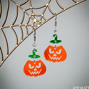 Halloween Jack O&#39;Lantern Earrings - Laser-Cut Mirrored Acrylic