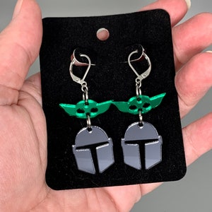 Mando & Grogu Earrings - Laser-Cut Mirrored Acrylic