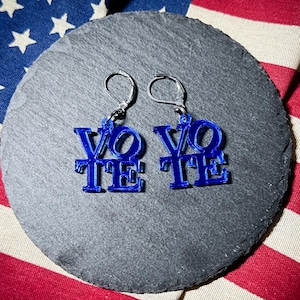 VOTE Earrings - BLUE - Laser-Cut Mirrored Acrylic (Square)