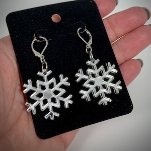 Christmas Snowflake Earrings - Laser-Cut Mirrored Acrylic