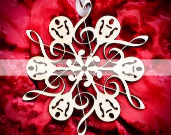 A-Style Mandolin Musical Instrument Laser Cut Wood Snowflake Ornament