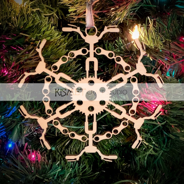 Mountain Bike Laser Cut Wood Snowflake Ornament