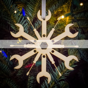 Mechanic Wrench Tools Laser Cut Snowflake Ornament