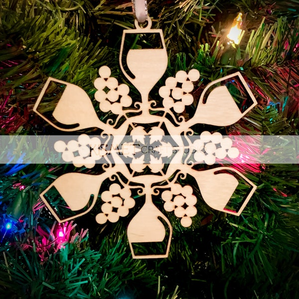 Wine Enthusiast Laser Cut Wood Snowflake Ornament