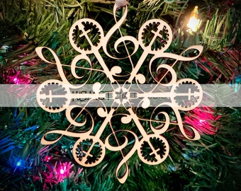 Banjo Musical Instrument Laser Cut Wood Snowflake Ornament