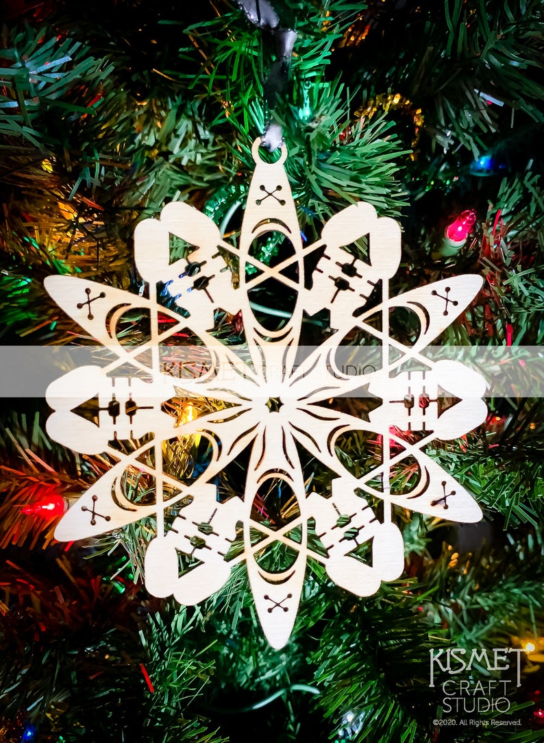 KAYAK Laser Cut Wood Snowflake Ornament 