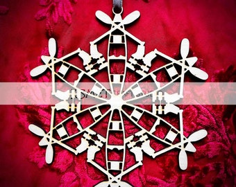 CANOE Laser Cut Wood Snowflake Ornament