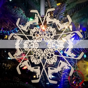 Hockey Laser Cut Wood Snowflake Ornament