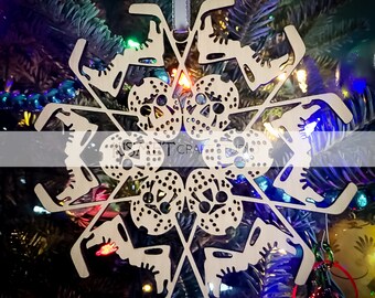 Hockey Laser Cut Wood Snowflake Ornament