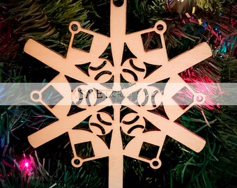 Baseball Laser Cut Wood Snowflake Ornament