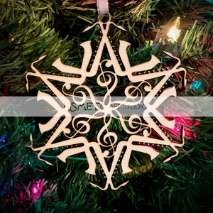 Saxophone Musical Instrument Laser Cut Wood Snowflake Ornament