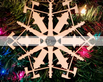 Firefighter Laser Cut Wood Snowflake Ornament