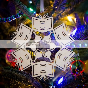 Book Club (Wine Club?) Laser Cut Wood Snowflake Ornament