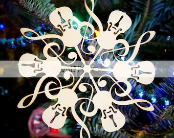 Violin Laser Cut Wood Snowflake Ornament