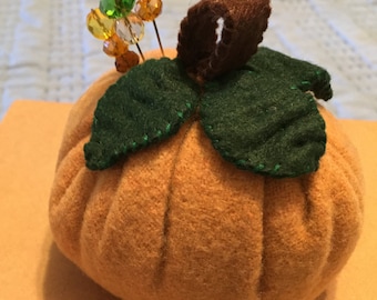 Pumpkin Pincushion, Wool Felt