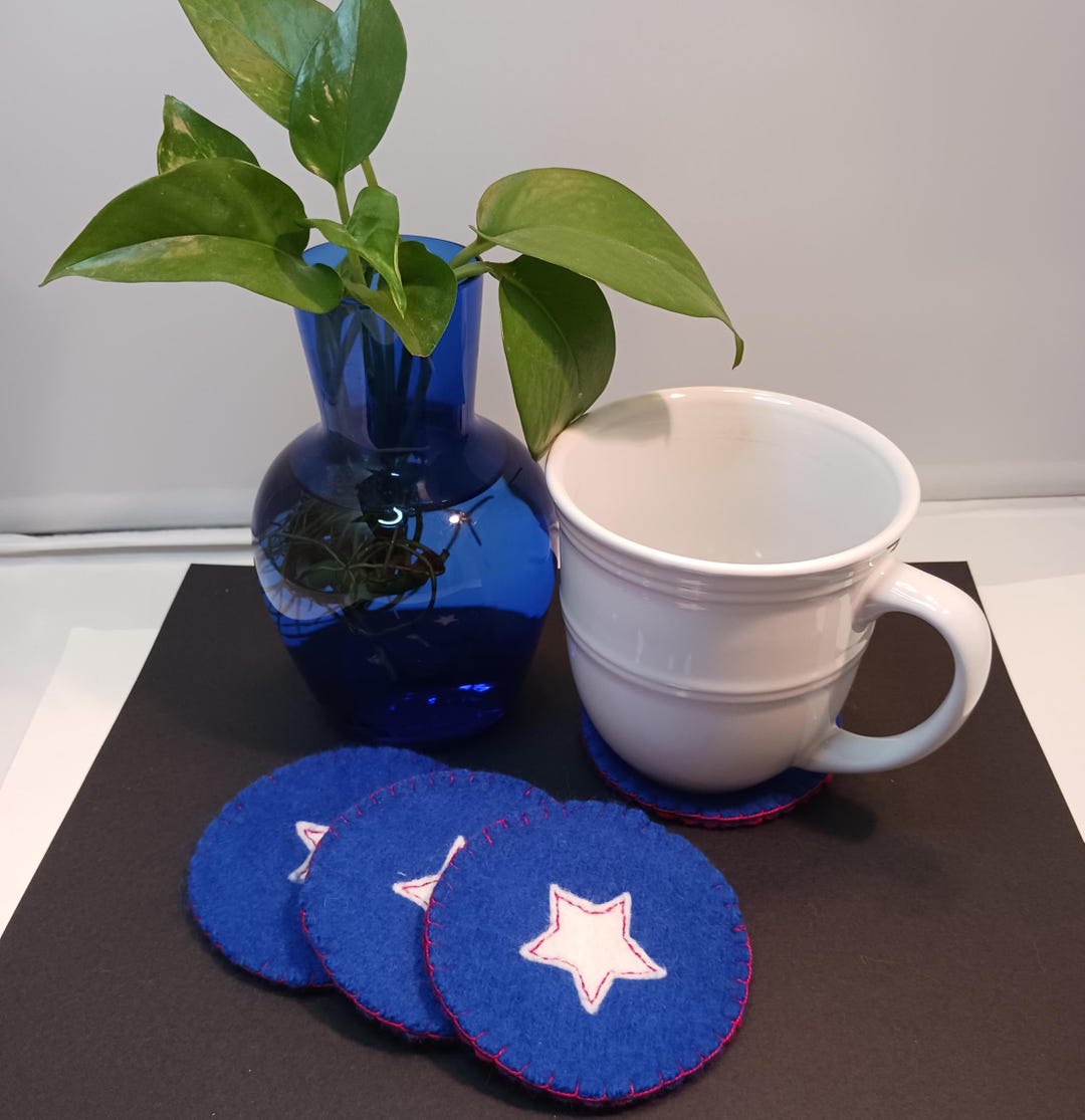 Red-white-blue Wool Coasters, Set of Four, Repurposed Cashmere Wool ...